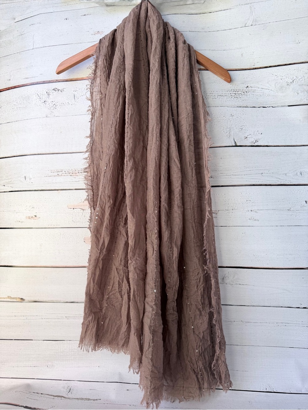 Lightweight Taupe Crinkled Scarf - Versatile Women's Wrap - Picture 7 of 8